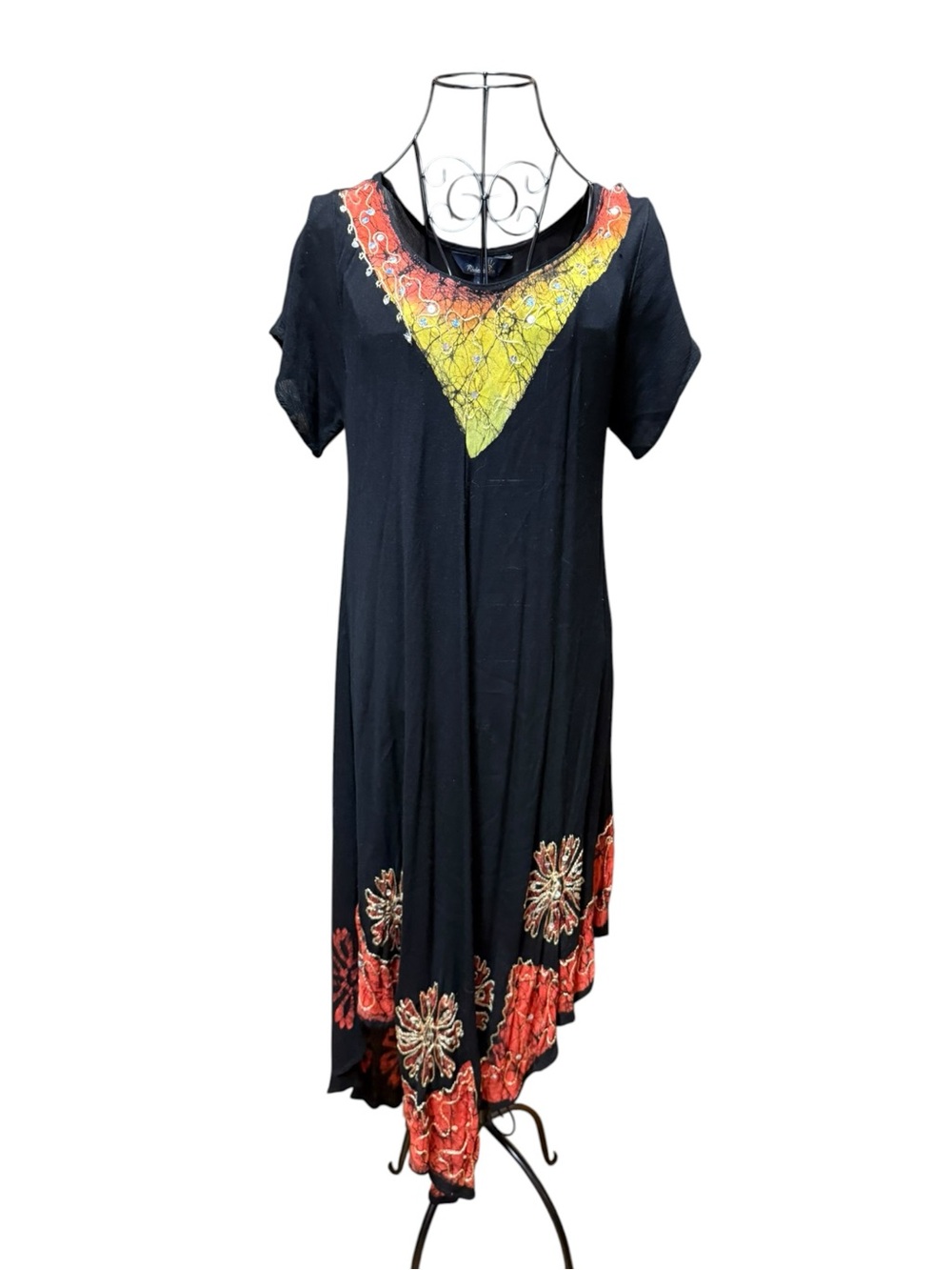 Black yellow orange Boho asymmetrical Maxi Medium